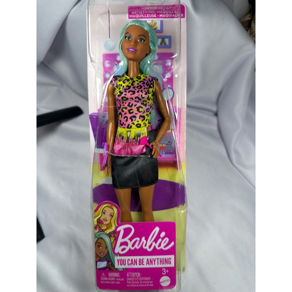 Barbie Makeup Artist Career‎ Doll Kids 12in Pink Leopard Teal Hair HKT66 Mattel